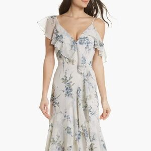 Wayf Blue Floral High Low Dress